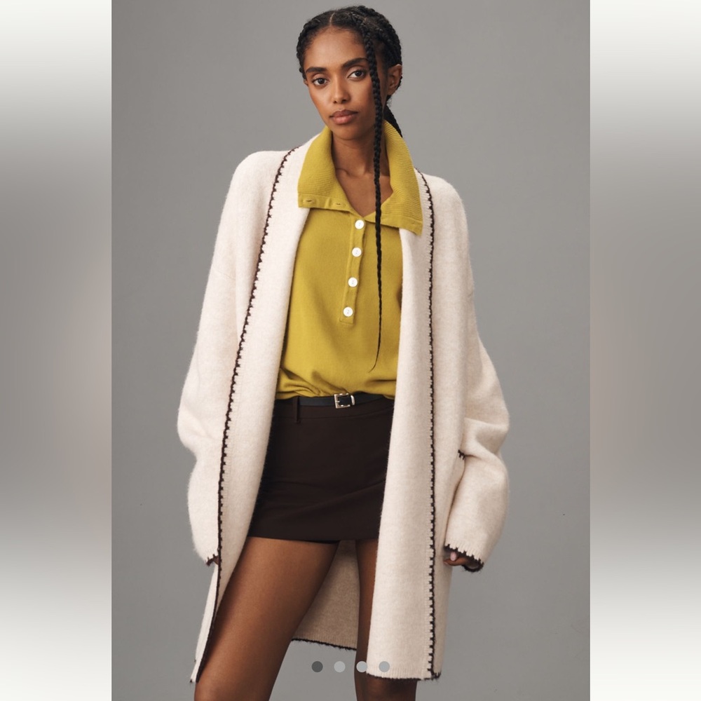 Anthropologie Flat White Mariel Whipstitch Cardigan Sweater